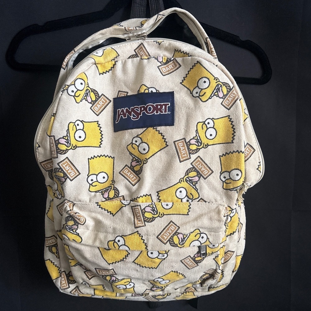 RARE JanSport The Simpsons Bart Simpson All Over Print Canvas Backpack Yellow
